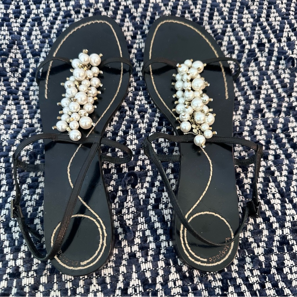 Kate Spade Black Sandals with Pearl Accents